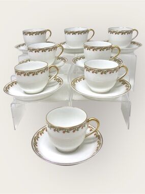 8 Set Haviland Limoges Porcelain Expresso Floral Cups & Saucers Demitasse
